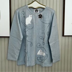 Storybook Knits NWT Cat Appliqué and Beaded Button Front Sweater